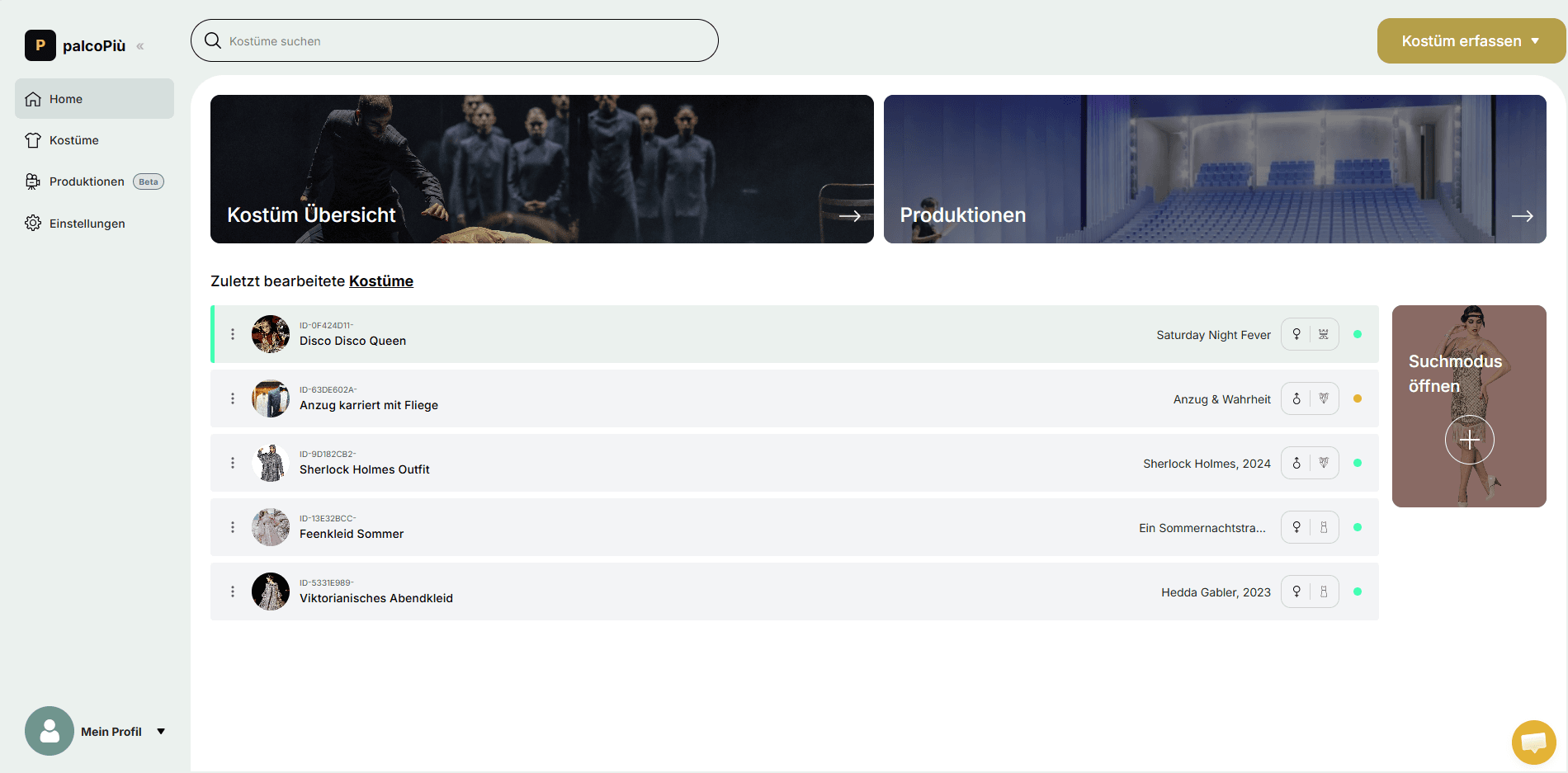 palcoPiù App Dashboard